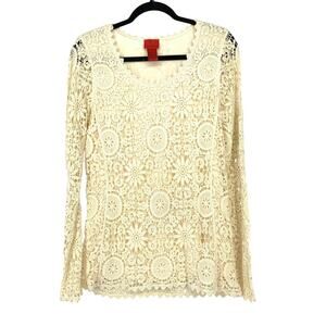 V Cristina Long Sleeve Crochet Lace Top Womens Size Large Cream Scoop Neck